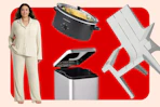 women's Auden pajamas, black Crock-Pot slow cooker, Room Essentials white adirondack chair, silver Brightroom trash can