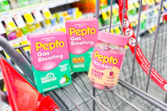 shopping cart with pepto products