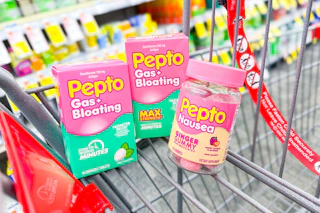 shopping cart with pepto products