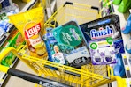 groceries in a dollar general shopping cart