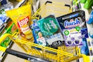 groceries in a dollar general shopping cart