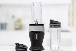 a personal blender on a counter