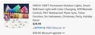 Permanent Outdoor Lights Amazon receipt