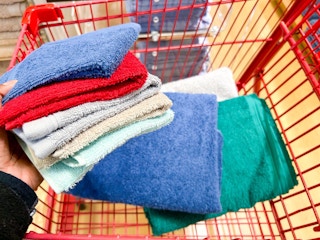 solid color towels in a shopping cart