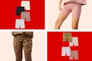 Stock images of the Little Star Organic Girls 4 Pk Bike Shorts in multiple prints