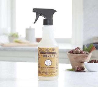 a bottle of cleaner on a kitchen counter