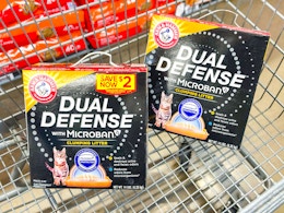 Dual Defense Cat Litter in a Walmart cart