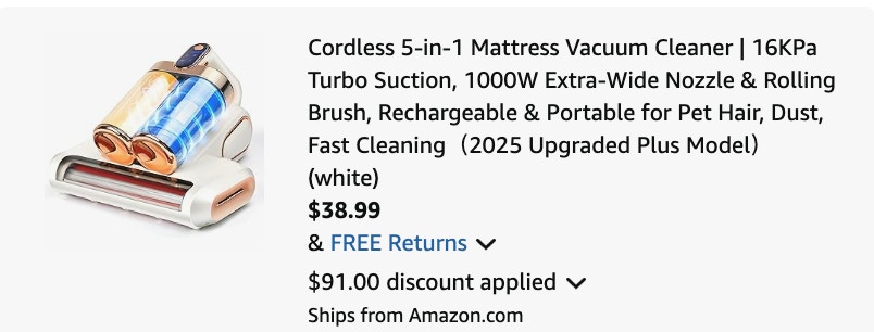Mattress Vacuum Amazon receipt