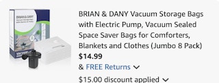 Storage bags Amazon receipt