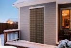 plaid thermal curtain visible from door on the outside