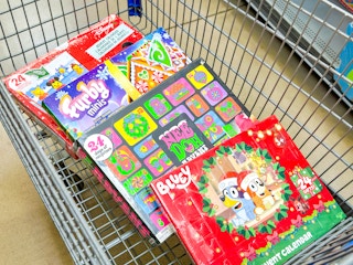 four boxes of advent calendars in walmart cart