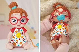 Two lifestyle image of the Baby Alive Lit=l Dreamer Doll (one in a sitting position & one in a sleeping position)