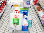 cart full of walgreens branded items