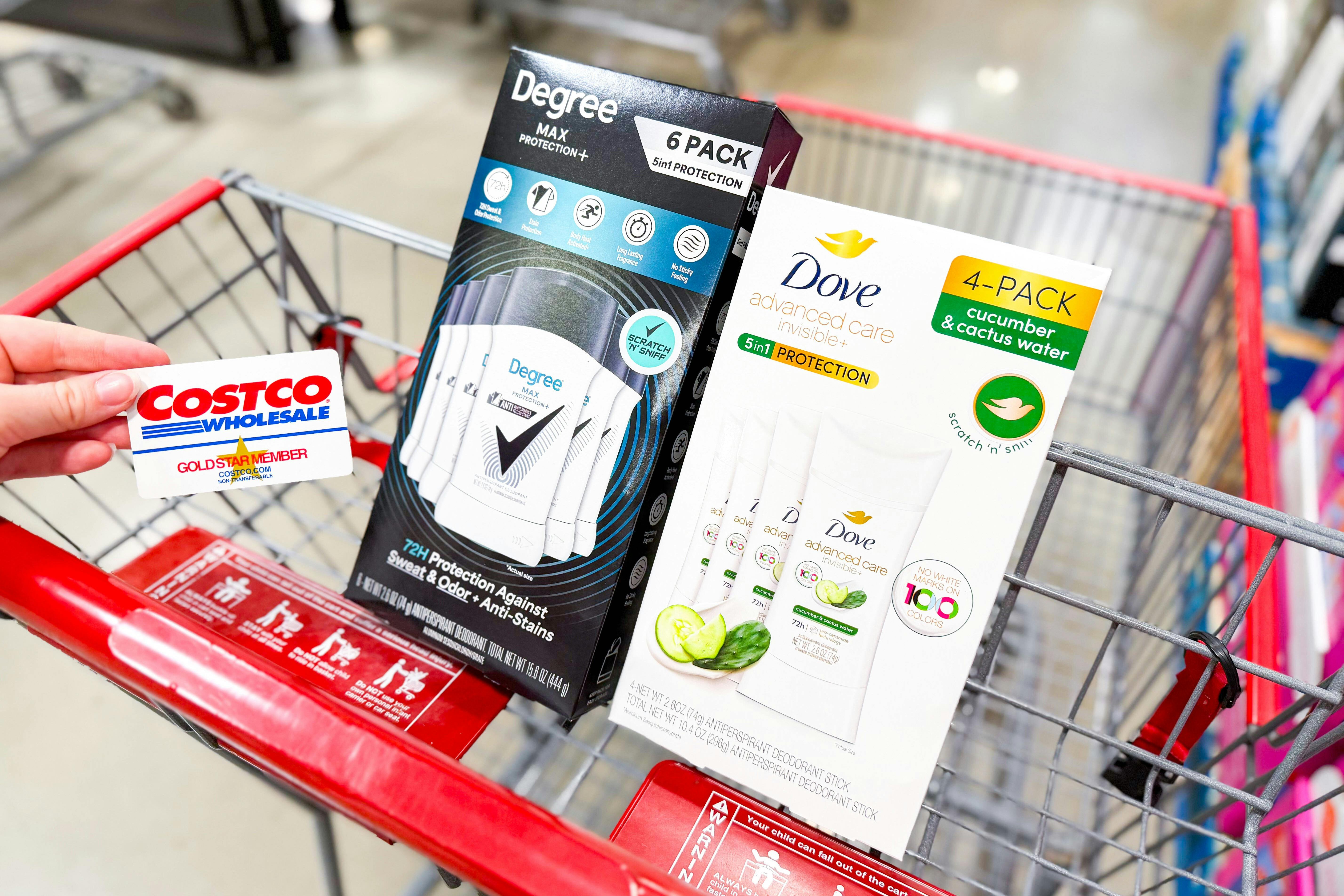 Dove and Degree deodorants and a Costco member card