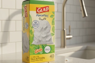 box of trash bags on kitchen counter