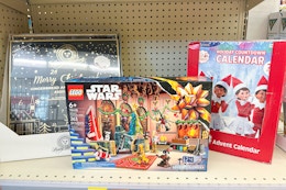 lego star wars, elf on the shelf advent calendars on a shelf