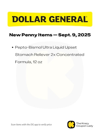 Graphic with Dollar General penny list for Sept 9 2025