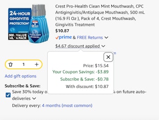 Crest mouthwash Amazon receipt