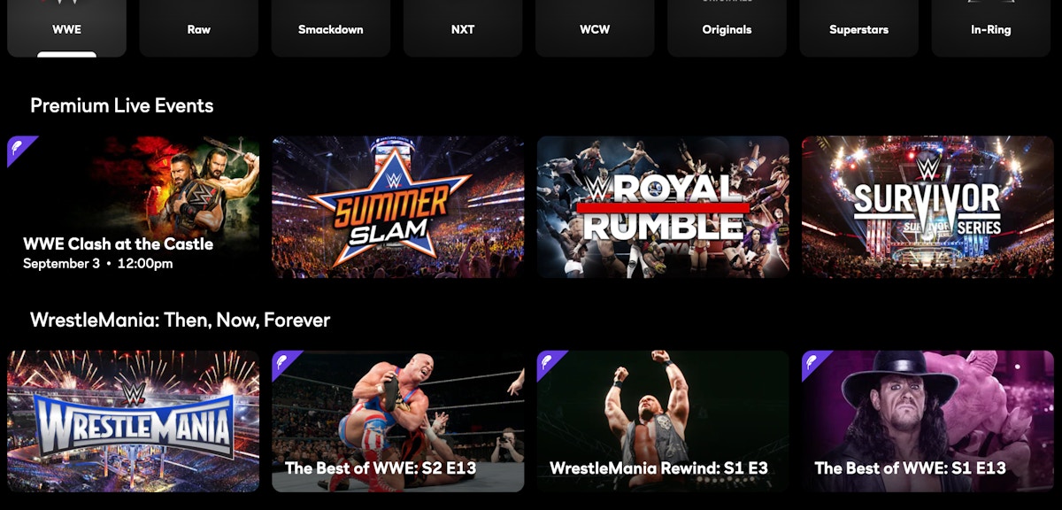 peacock tv wwe page screenshot