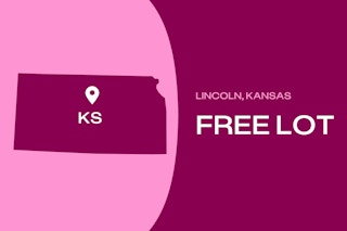 Graphic showing Lincoln, Kansas, which offers a free lot.