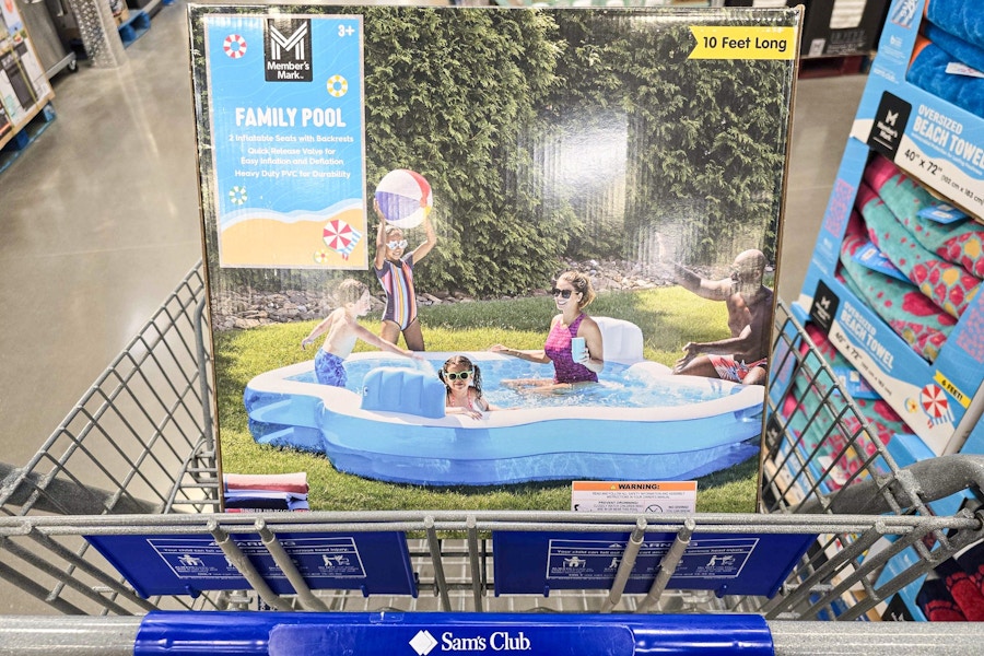 inflatable family pool in a sams club shopping cart