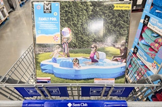 inflatable family pool in a sams club shopping cart