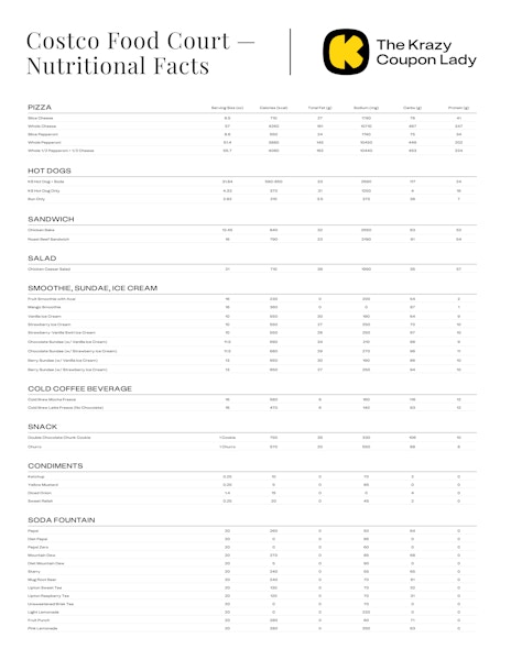 costco food court nutritional facts sheet