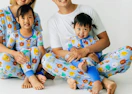 a family with matching pajamas