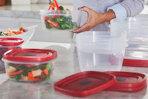 clear and red Rubbermaid food storage set