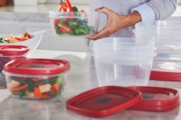 clear and red Rubbermaid food storage set
