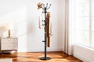 coat rack in a middle of the room