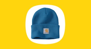a teal beanie