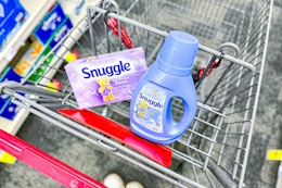 snuggle dryer sheets and fabric softener in a cart