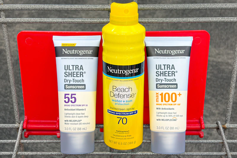 3 neutrogena sunscreens in a cart
