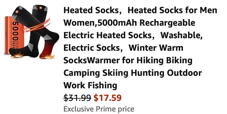 Heated Socks Amazon Receipt