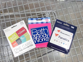 gift cards for darden restaurants, bath and body works, and fanatics