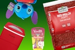 red frigidaire ice maker, venus razors, stitch plush, and red mulch