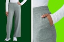 2 images of the Athletic Works Women's ButterCore Wide Leg Pants in the color "Black Lapis Heather"