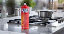 a fire extinguisher on a kitchen counter