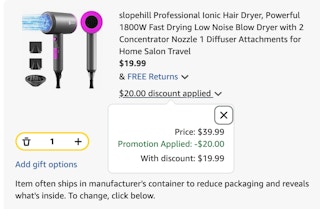 hair dryer Amazon receipt