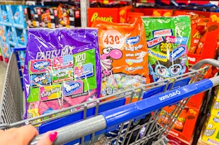 halloween candy in shopping cart