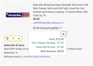 Reynolds Wrap Amazon receipt