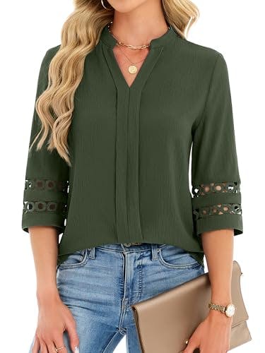 Women's 3/4 Sleeve V-Neck Blouse