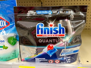 one pack of Finish Powerball quantum dishwashing tablets on shelf