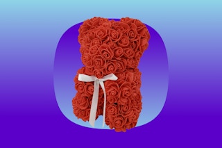 rose bear on a blue background