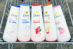 dove body washes in a shopping cart