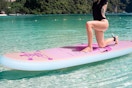 a woman on a paddleboard