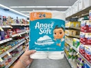 hand holding angel soft toilet paper in walgreens
