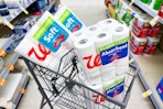 walgreens paper towels and toilet paper in a cart