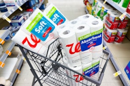 walgreens paper towels and toilet paper in a cart